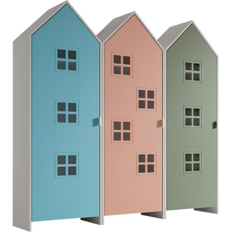 Pack - 3 Armoires Enfant "Casami Bruges" 171cm Bleu, Rose & Vert (1/2)