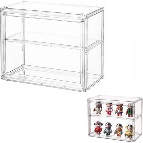 Boîte de Présentation en Acrylique Transparent à 2 Niveaux pour Figurines Pop, Funko Pop, Mini Figurines, Objets de Collection, DIY (27×22×13cm) (1/4)