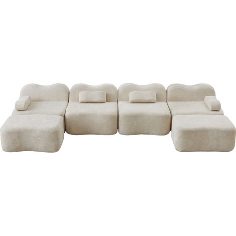 ELVMI Sofá modular de esquina 4 plazas con cojín de reposabrazos móvil, en terciopelo, beige (1/5)