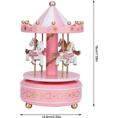 Carrousel musical Merry Go Round - Cadeau de Noël, mariage, anniversaire - Décoration rose (1/5)