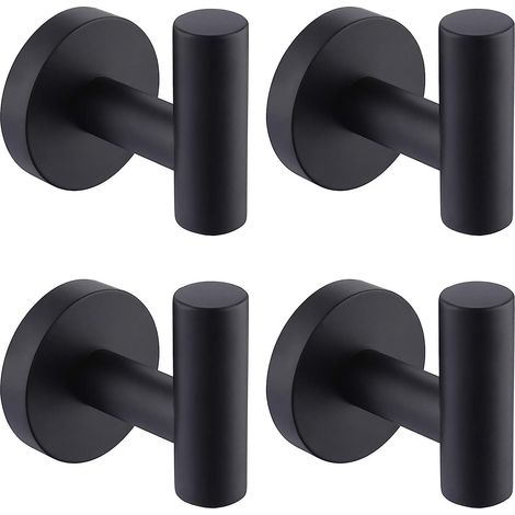 Crochet à Serviette Noir Pour Douche Cuisine Robe Crochets à Manteau Porte-Serviette Mural 304 Acier Inoxydable Mat Noir 4 Pack GROOFOO (1/5)