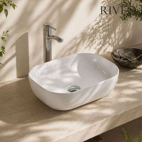 Lavabo Blanc Rectangulaire en Céramique – Design Moderne – Rivéo
