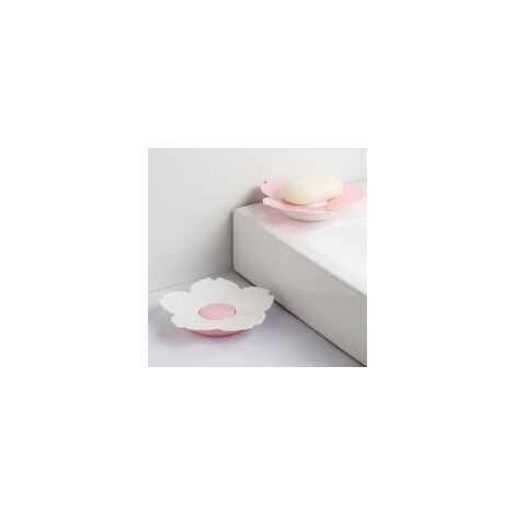 Portasapone con scolasapone a forma di fiore di ciliegio, contenitore in plastica, facile da pulire - Bianco - Crezuo