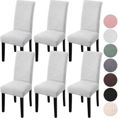 Lot de 4 housses de chaise extensibles, amovibles et lavables, motif feuilles de salle à manger - Gris clair 6 (1/5)