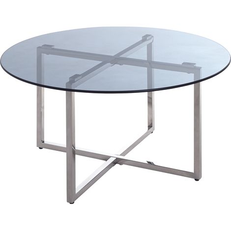 Table d'appoint en inox et verre trempé - Diamètre 75 x Hauteur 45 cm -PEGANE- (1/5)