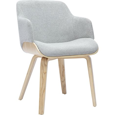 Sedia in tessuto di ciniglia grigio e legno chiaro EARL