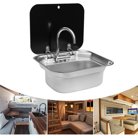 YISSALE -Outillage -Lave-vaisselle en acier inoxydable pour bar RV, cuisine, caravane ou camping-car, lavabo avec robinet d'eau (1/5)