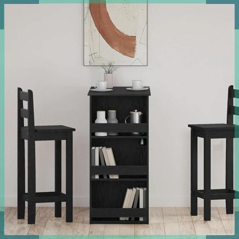 862079 Table de bar avec étagère de rangement chêne noir (1/5)