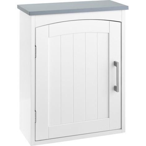 Meuble de salle de bain à une porte avec étagère réglable, 41 x 18,5 x 52 cm, blanc et gris (1/5)