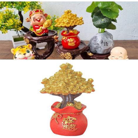 Bonsai-Münzbaum, kleiner Glücksbaum, goldener Schreibtischschmuck aus Kunstharz für das Wohnzimmer. (1/5)