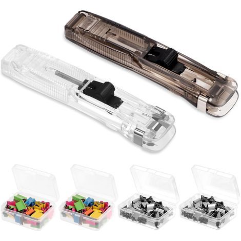 Push Stapler 2 Pieces Clip Dispenser with 200 Reusable Stainless Steel Clips for Securing Loose Sheets (1/5)