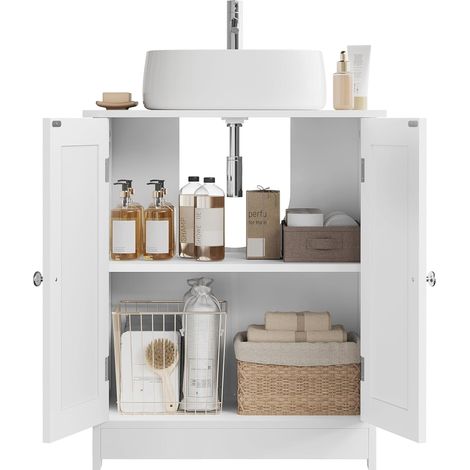 WOLTU Mueble de Baño Mueble Mueble de 2 Puertas en MDF Blanco (1/5)