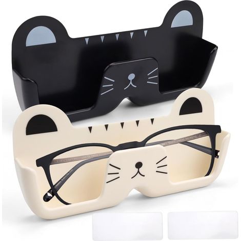 Porte-lunettes, support de lunettes de voiture en 2 parties, rangement pour lunettes, motif chat mignon, installation sans perçage, pour suspendre lunettes de vue et de soleil (1/5)