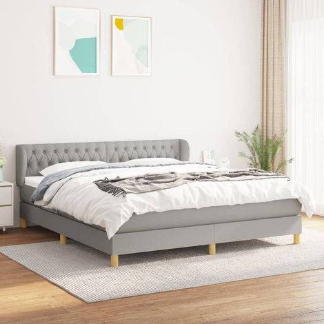 Lit adulte,Lit avec Sommier et Matelas confortable pour Chambre,Ensemble Lit à sommier tapissier Gris clair 180x200cm Tissu -BVN52945 (1/5)