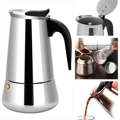 Ecleanfy - Cafetière Italienne, 6, 9,12 Tasses Cafetière Moka en INOX compatible tous types de feux - 600ml - 12 tasses (1/5)