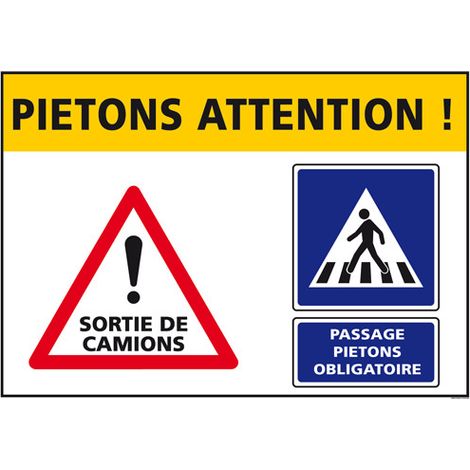 Panneau de signalisation Attention Piétons (C1284) - Adhésif - 105 x 75 mm