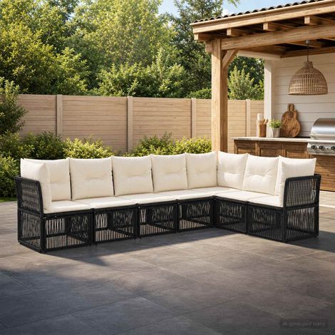 Ensemble canapé de jardin 7 pièces en polyrotin noir, design modulable - PANGIVO (1/5)