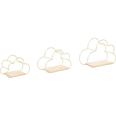 Lot de 3 étagères murales en forme de nuage - Étagères flottantes en forme de nuage - Décoration nuage - Pour salle de bain, chambre à coucher, bureau, etc - Doré (1/5)