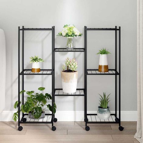 vidaXL Soporte para flores con ruedas hierro negro 83x25x83,5 cm (1/5)