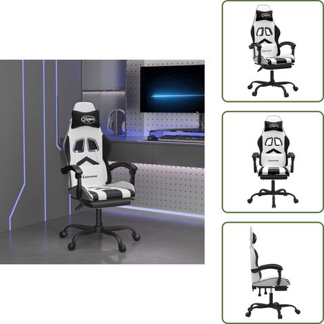 The Living Store Chaise de jeu avec repose-pied Blanc et noir Similicuir - Chaise de jeu confort (1/5)