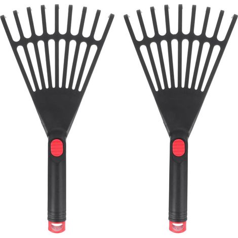 Confezione da 2 rastrelli da giardino in plastica con impugnatura ergonomica, piccolo rastrello per foglie, ideale per giardinaggio, coltivazione, dissodamento del terreno e distribuzione del pacciame