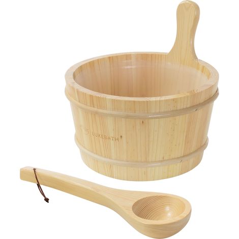 LuxeBath Sauna Zubehör Set, Holzeimer & Saunakelle aus massivem Kiefernholz (1/5)