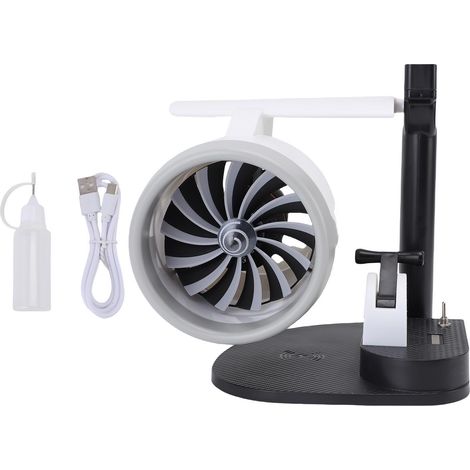 Desktop Turbine Fan with Humidifier 3 in 1 Adjustable Speed 4000rpm with 15W Wireless Charging Engine Shaped for Office Desk Blue Light