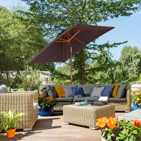 Ombrellone da giardino rettangolare 200x150x235 cm, inclinabile, con protezione anti-UV e palo in legno, ideale per terrazza, patio e bar.