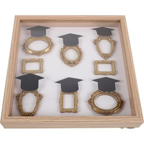 Boîte à Ombres Rustique Beige en Résine de Bois Acrylique, Cadre Miniature Carré Créatif pour Photos de Remise de Diplôme, Décoration Maison et Célébration (1/5)
