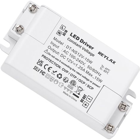 12V LED Driver, 15W Adaptateur de Pilote à Tension constante Transformateurs Basse Tension pour Bandes Lumineuses DIY Ampoules LED, 220V à 12V (1/5)