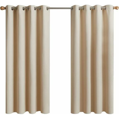 Rideau Occultant Thermiques, 2 Panneaux Rideaux Courts Isolant Anti Froid et Anti Bruit à Oeillets pour Salon, Chambre Enfant ou Adulte, Dressing (132 x 155cm, Beige Écru),de (1/5)