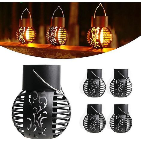 Lot de 5 lampes solaires LED, lanternes solaires suspendues étanches à effet flamme vacillante pour la décoration de jardin. (1/5)