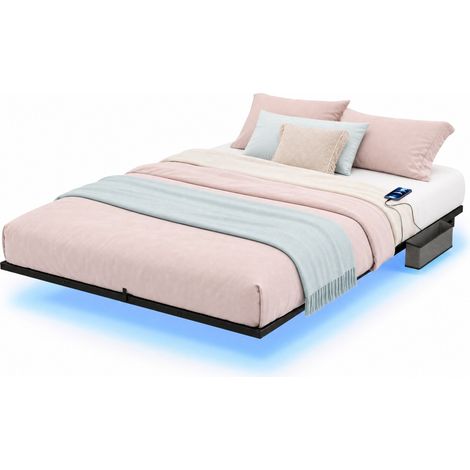 Struttura letto 160x200 cm in acciaio nero con LED e stazione di ricarica - CHICFURN (1/5)