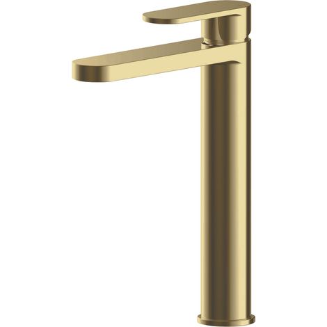 Balterley Enville Round High Rise Mono Basin Mixer Tap with Flat Rounded Spout - Brushed Brass Finish