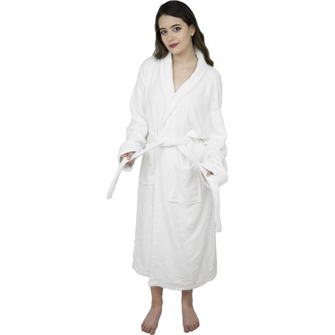 Peignoir Femme Kimono Coton Éponge Col Châle Luxueux Robe de Bain pour Spa Dressing (1/5)