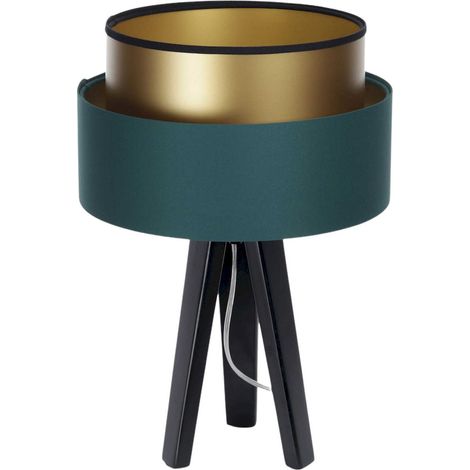 Lampe à poser élégante vert bouteille intérieur doré satin - Vert bouteille satin et or mat (1/5)