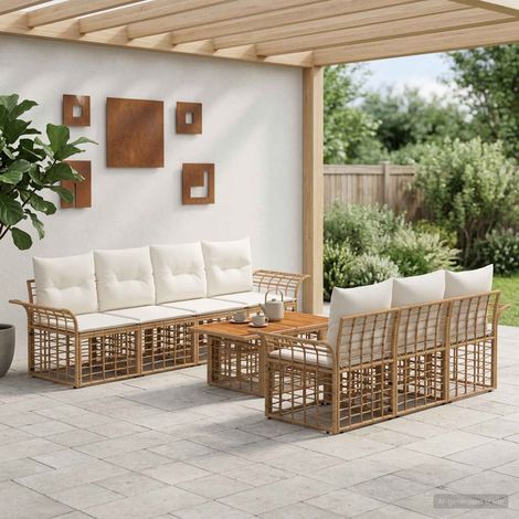 vidaXL Set Divano da Giardino 8 pz Naturale e Bianco Crema polyrattan (1/5)