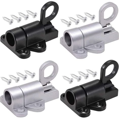 4 verrous de porte automatiques, pêne dormant, verrou de porte, verrou à ressort avec 16 vis pour fenêtres, portes en bois (noir et argent)