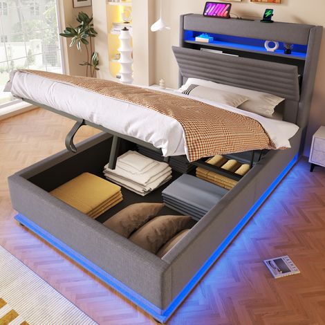 letto contenitore 90x200 con USB LED grigio HAVRYA (1/5)