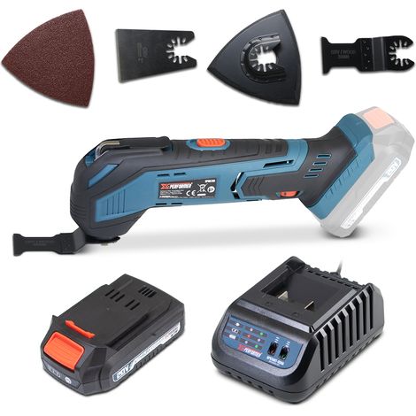 Outil multifonctions sans fil 20V + accessoires - Livré avec 1 batterie 2Ah et un chargeur rapide (1/4)
