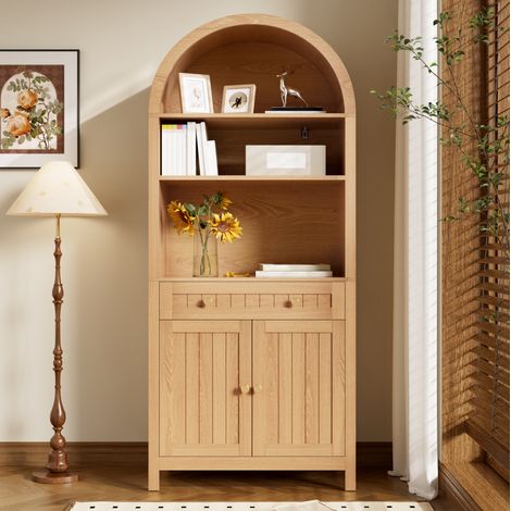 Mueble alto de almacenaje arqueado 76 x 40 x 180 cm en MDF y aglomerado, natural (1/5)