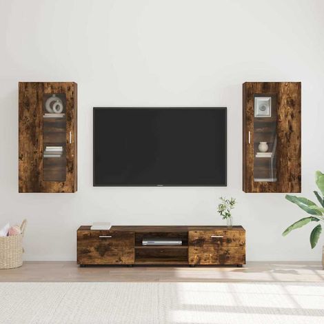 TV Cabinet Set FLORIN 3 pcs Smoked Oak Engineered Wood vidaXL
