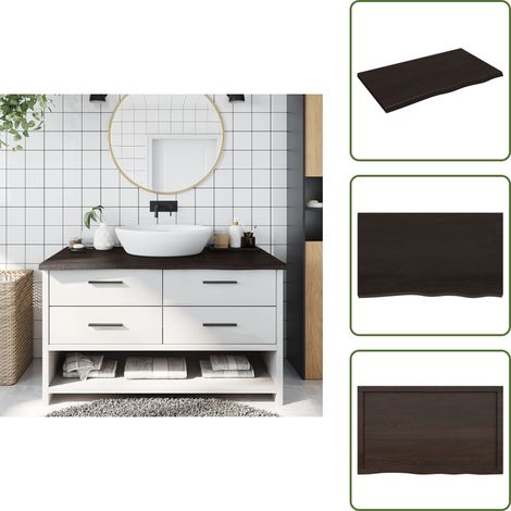 The Living Store Comptoir de salle de bain marron foncé bois massif traité - Comptoir De Salle De Bain - Comptoir En Bois - Plan De Travail Salle De Bain - Meubles Salle De Bain - Rénovation Salle De (1/5)