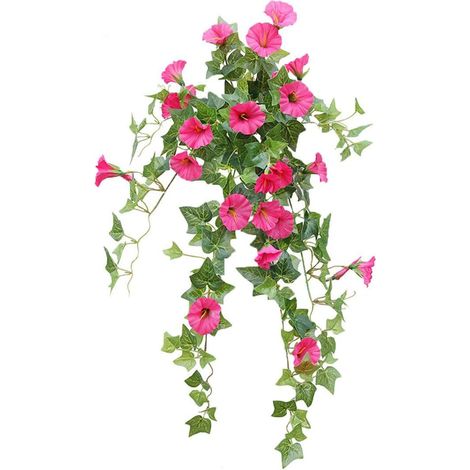 1 ramo (23 flores) de flores artificiales, guirnalda de plástico, ramo colgante con cuerda, ideal para decoración de fiestas, bodas y hogares (rojo rosa). (1/5)