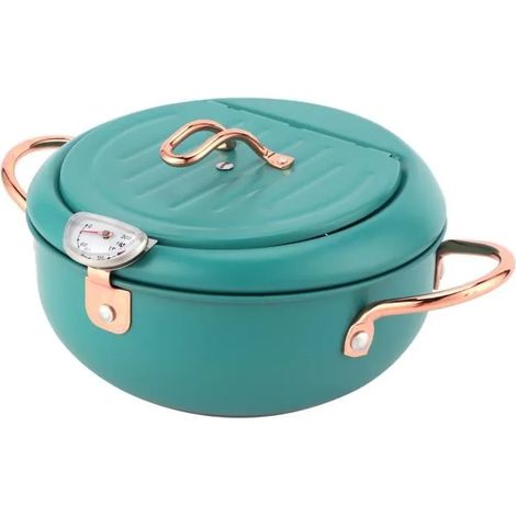 Poêle à frire, marmite à frire, poignée japonaise durable en acier inoxydable pour cuisinière à induction, vert foncé (1/4)