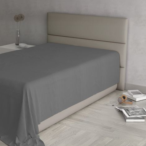 MAX COLOR Lenzuolo sopra, 100% Cotone, Tinta unita, Grigio Scuro, Piazza e mezza 180x300cm (1/4)