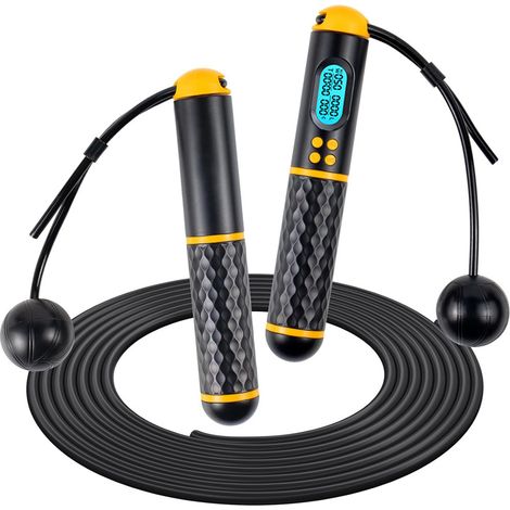Corde à Sauter Sport fitness pour adultes, Corde a Sauter Sans Fil avec Compteur Calories et LCD écran montrant, Poignées Antidérapantes Jump Rope Réglable (1/5)
