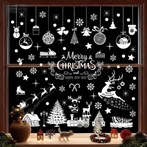 236 Stickers Noel Fenetre Réutilisable, Decoration Noel Fenetre, DIY Autocollant Noel Fenetre, Flocon de Neige Intérieur Deco noël pour Porte Vitrine Verre (Noël B) (1/5)