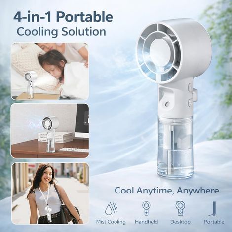 Ventilateur brumisateur portable - Ventilateur Turbo à 4 vitesses avec fonction brumisation - Pour voyages, plein air(Blanc) (1/4)
