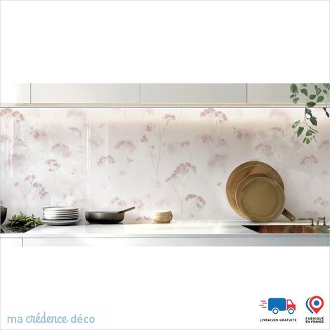 Crédence : Herbes sauvages et légéres - Couleur Rose - Alu composite - 120 - 60 (1/3)